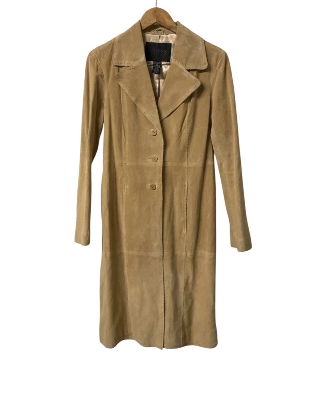Vintage Y2K Guess Suede Leather Camel Boho Long Midi Coat 70s M